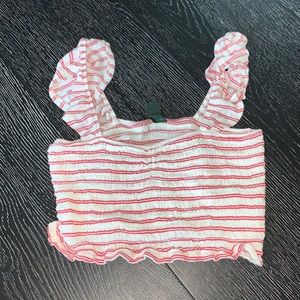 Red and white cropped tank with ruffle sleeves